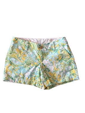 Lilly Pulitzer Callahan Shorts Floral Print Yellow Blue Size 0